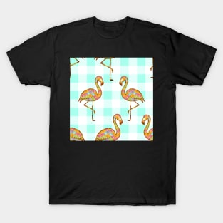 blue, squares , mint , colorful, flamingo, glitter, gold, summer, pattern, funny, sunny T-Shirt